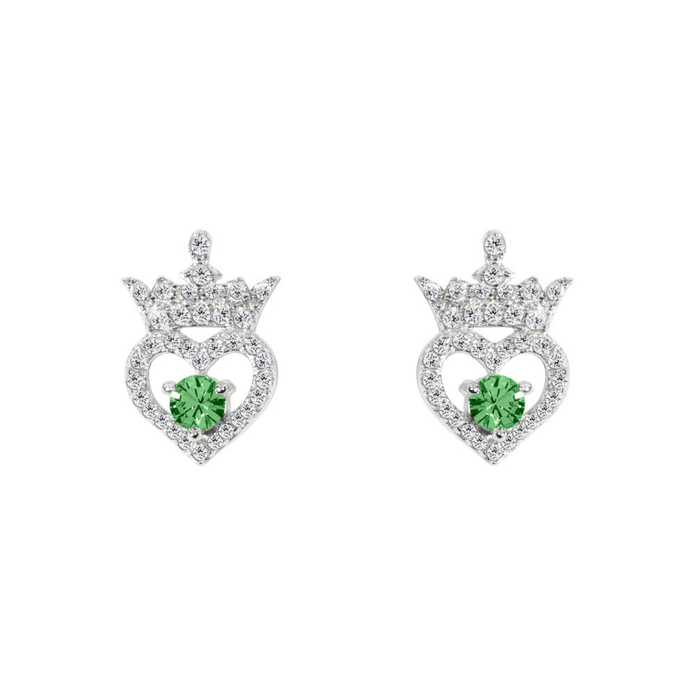 Pendientes Disney de plata 925 con corona, corazón y detalle verde