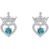 Pendientes Princesas Disney de plata 925 con corona, corazón y piedra azul