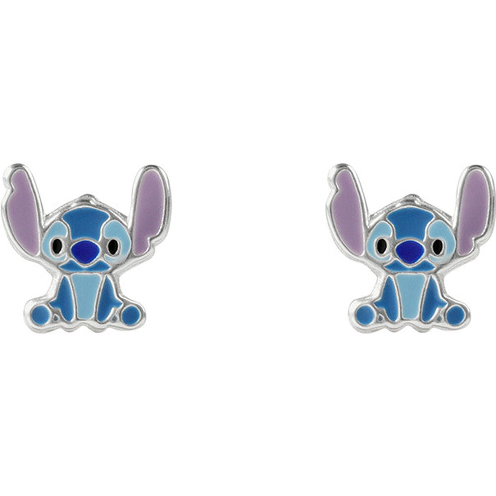 Pendientes de plata 925 con diseño de Stitch Disney en azul y morado