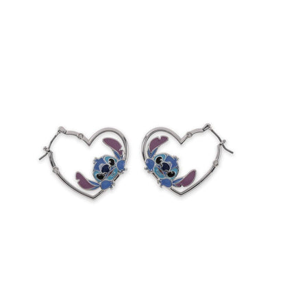 Pendientes de aro con corazón y figura de Stitch Disney