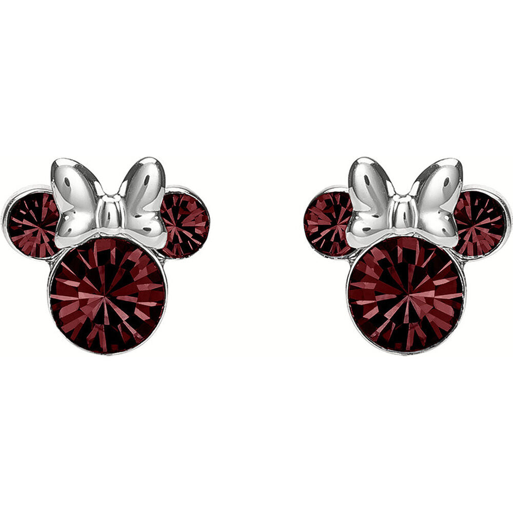 Pendientes Minnie Disney de plata 925 con lazo plateado y detalles rojos