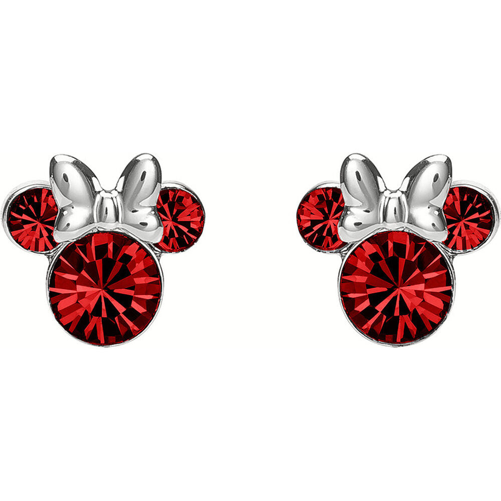 Pendientes de plata 925 con diseño de Minnie y detalles rojos