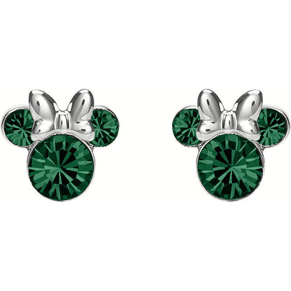 Pendientes Minnie Disney de plata 925 con detalles verdes facetados