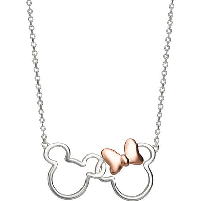 Colgante de plata 925 con siluetas de Mickey y Minnie y lazo rosado