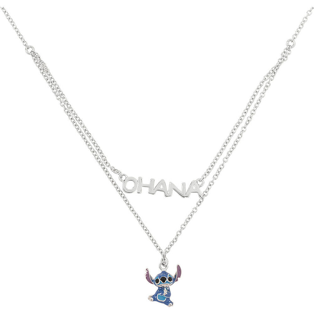 Colgante de plata 925 con inscripción Ohana y figura de Stitch Disney