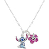 Colgante de plata 925 con Stitch y flor rosa