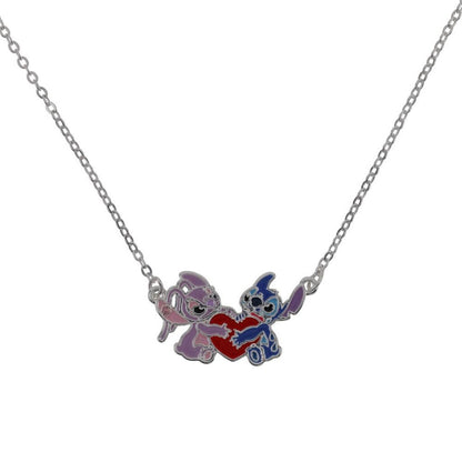 Colgante Disney de Angel y Stitch con corazón rojo