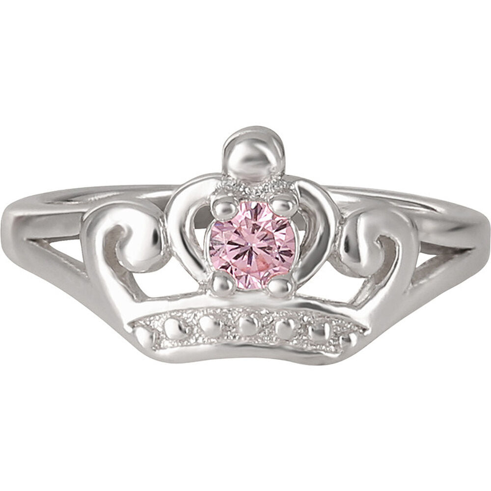 Anillo Corona de Princesas Disney en plata 925 con detalle central rosa