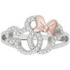 Anillo Mickey y Minnie Disney de plata 925 con lazo rosado