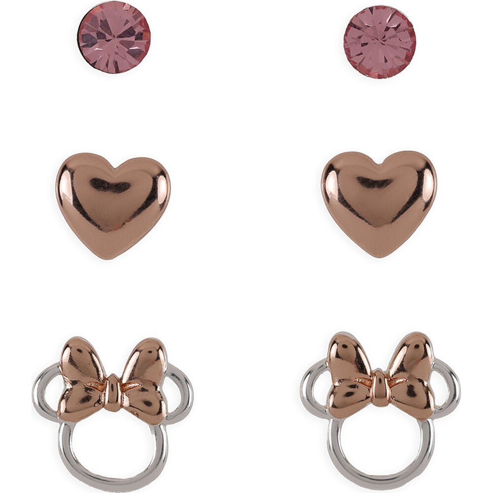 Set de tres pares de pendientes Minnie Disney en rosa y plateado