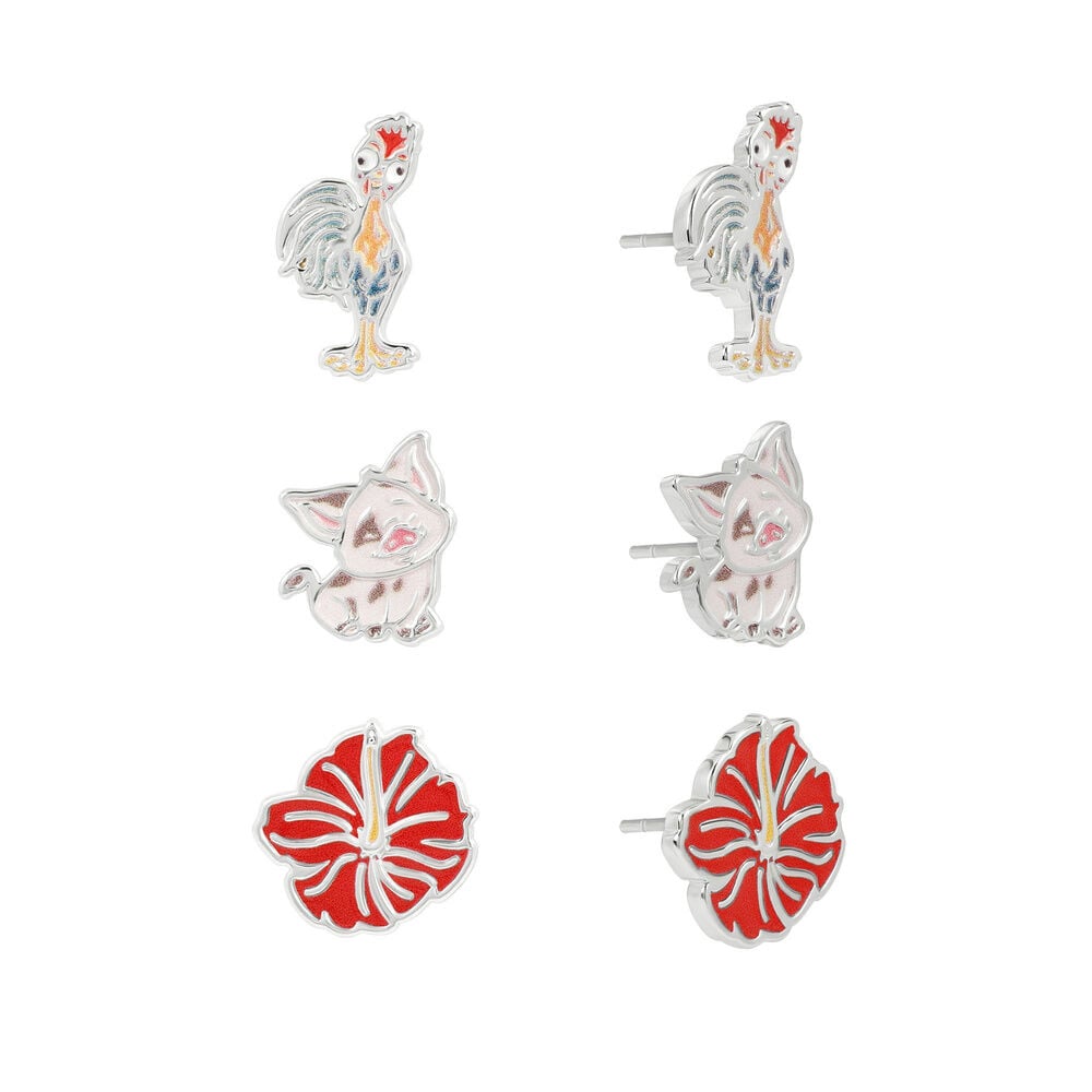 Set de pendientes Vaiana Moana Disney con personajes y flor tropical
