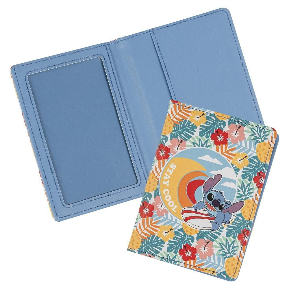 Portapasaportes Stitch Disney con estampado tropical y compartimentos interiores