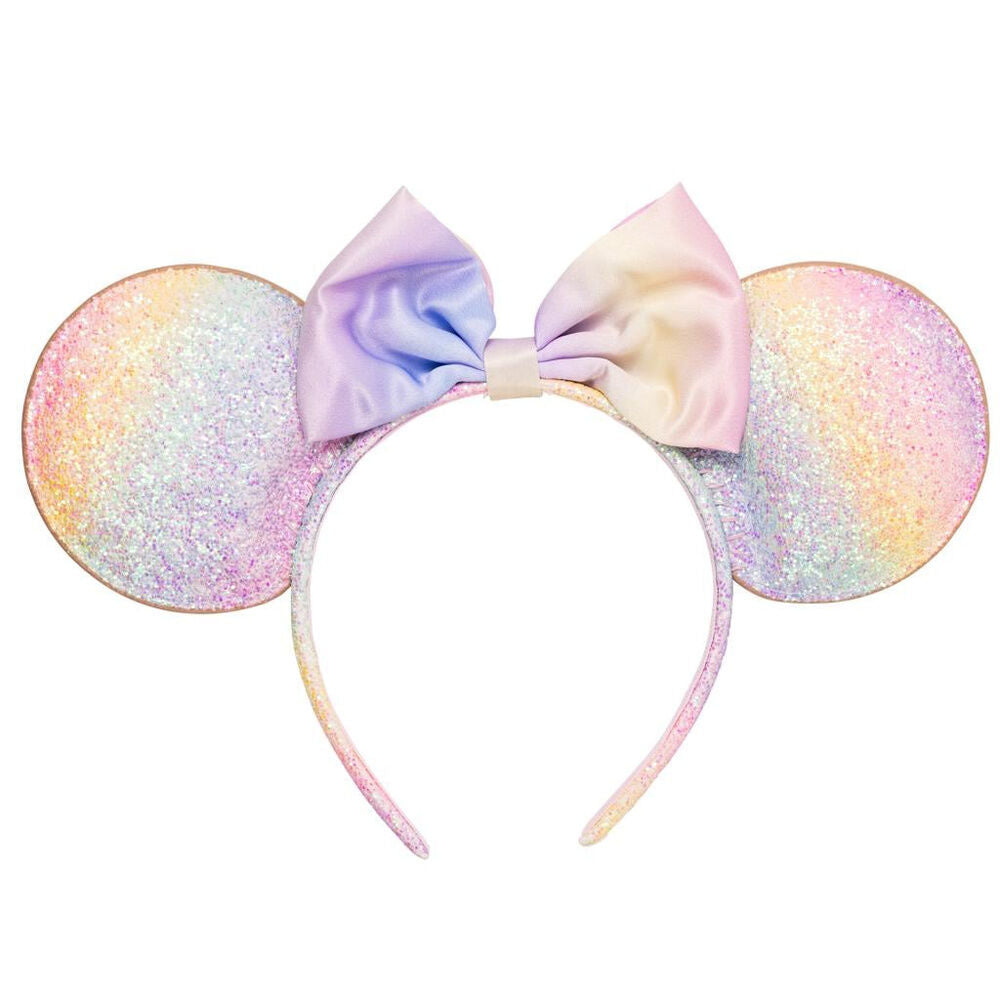 Diadema Rainbow Minnie Disney con orejas brillantes y lazo lila