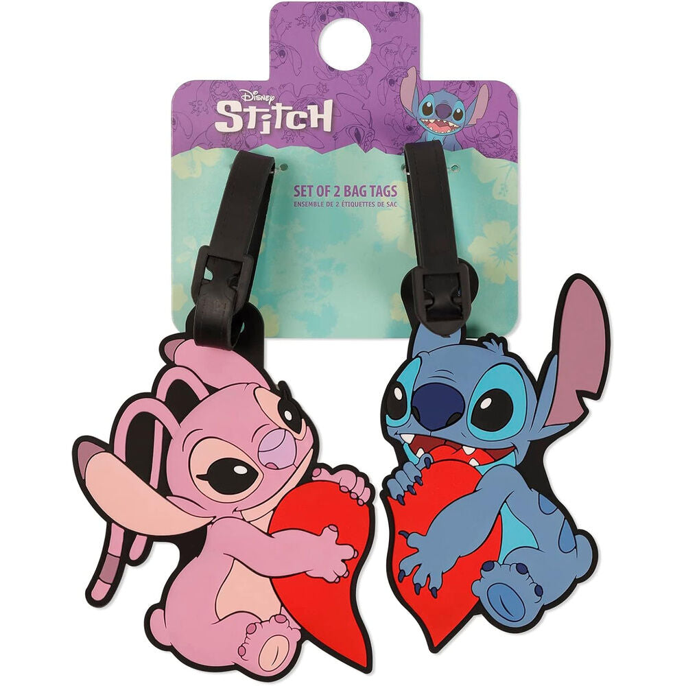 Set de dos etiquetas de equipaje de Angel y Stitch Disney