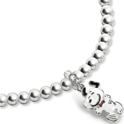 Pulsera de cuentas plateadas con charm colgante de Snoopy - 2