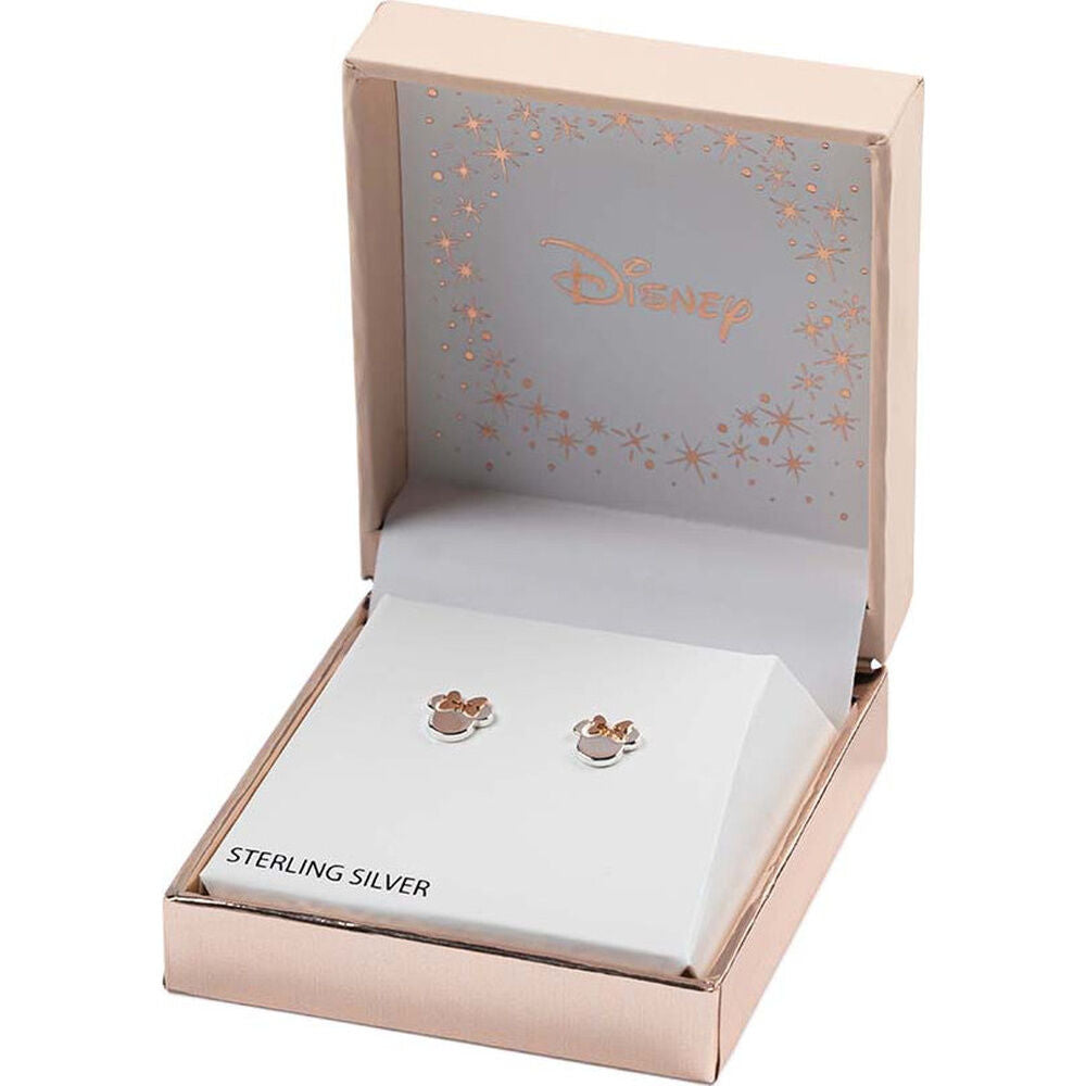 Pendientes de plata 925 con silueta de Minnie y lazo dorado rosado - 2
