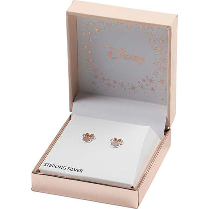Pendientes de plata 925 con silueta de Minnie y lazo dorado rosado - 2