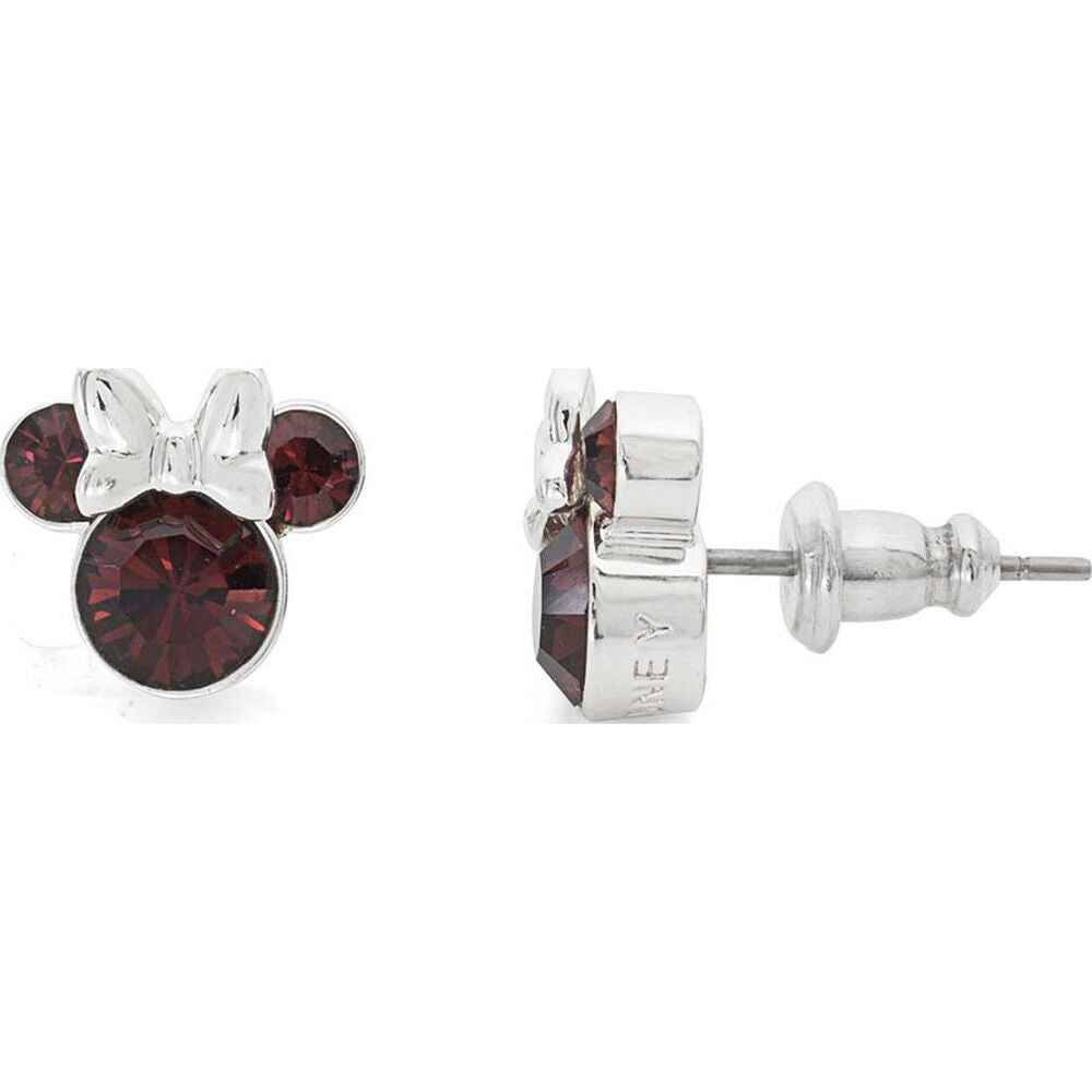 Pendientes plateados de Minnie Disney con detalles burdeos - 2