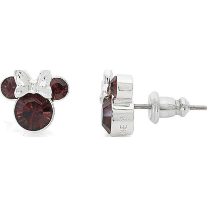 Pendientes plateados de Minnie Disney con detalles burdeos - 2