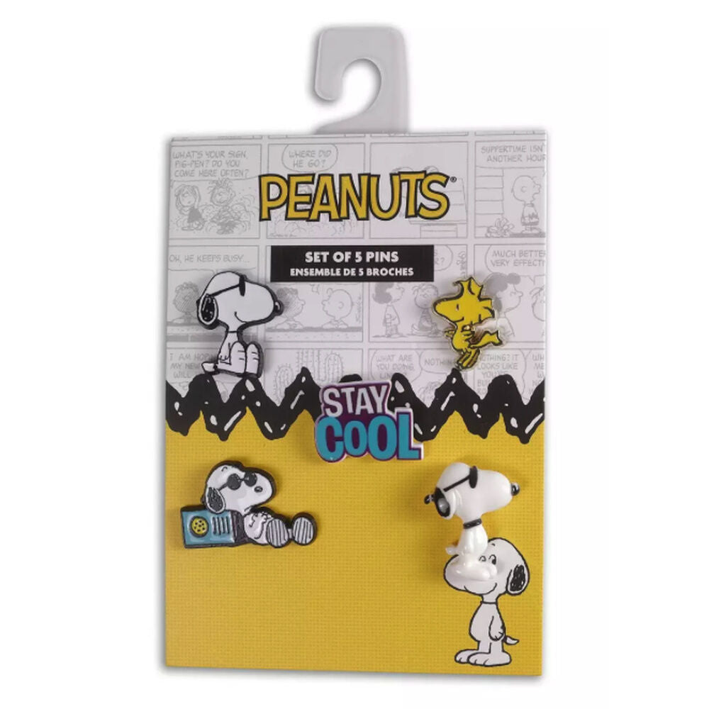 Set de 5 pins de Snoopy y Peanuts con Woodstock y mensaje STAY COOL - 2