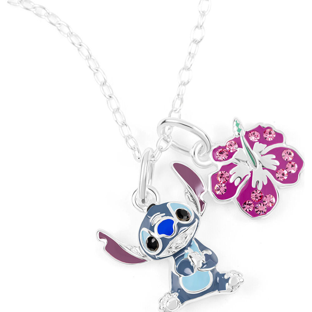 Colgante de plata 925 con Stitch y flor rosa - 2