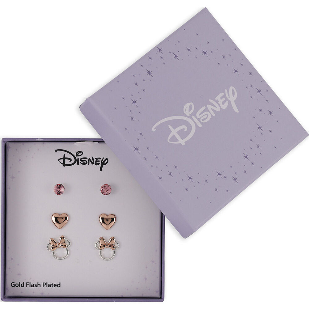 Set de tres pares de pendientes Minnie Disney en rosa y plateado - 2