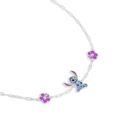 Pulsera Stitch Disney de plata 925 con flores moradas - 3