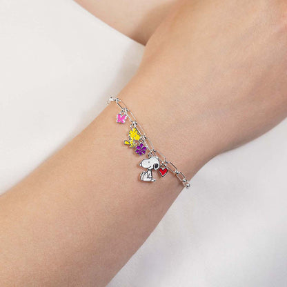 Pulsera plateada Snoopy Peanuts con charms de colores - 3