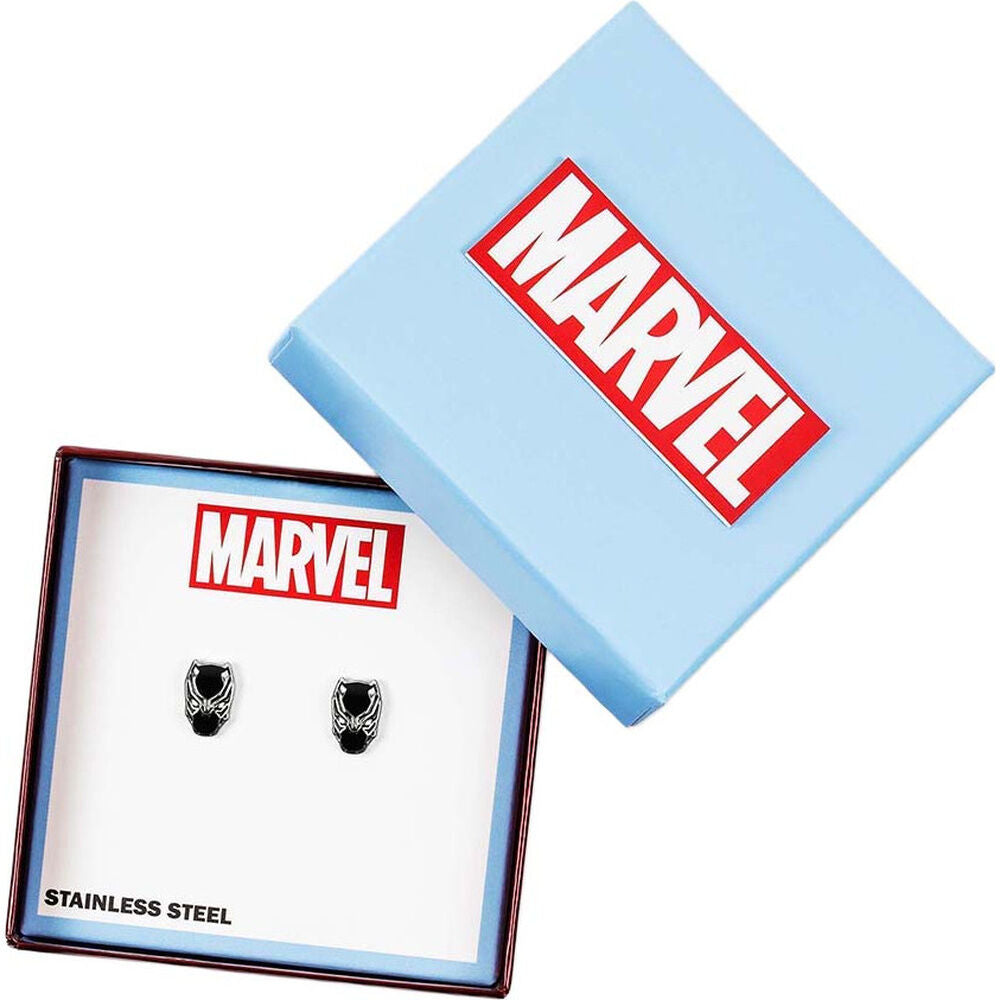 Pendientes de acero inoxidable con rostro de Black Panther en negro y plateado - 3