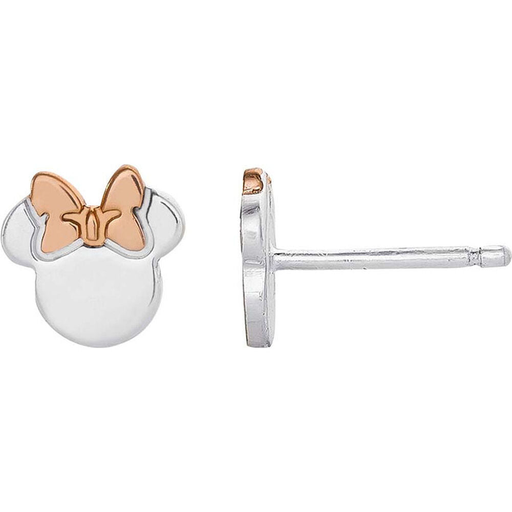 Pendientes de plata 925 con silueta de Minnie y lazo dorado rosado - 3