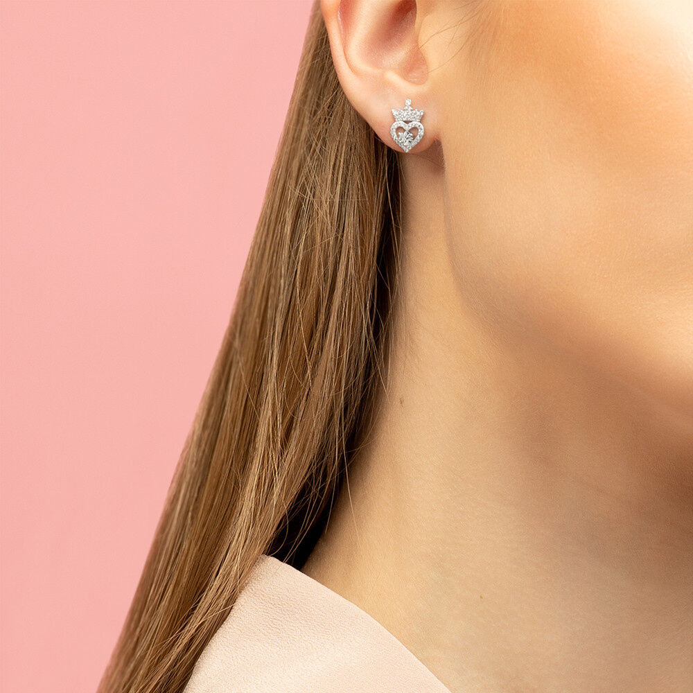 Pendientes Abril de plata 925 con corona y corazón Disney - 3