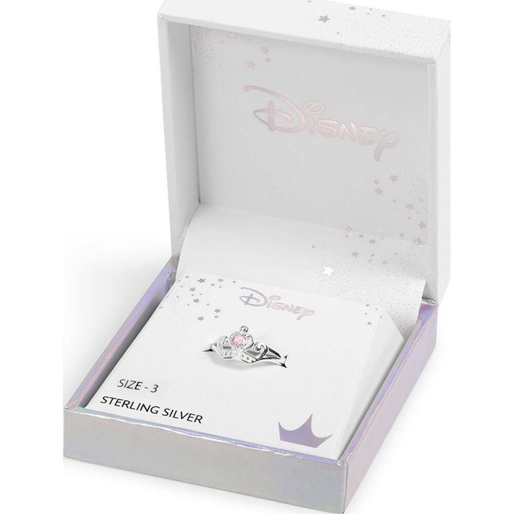 Anillo Disney Princesas de plata 925 con diseño de corona y detalle rosa - 3