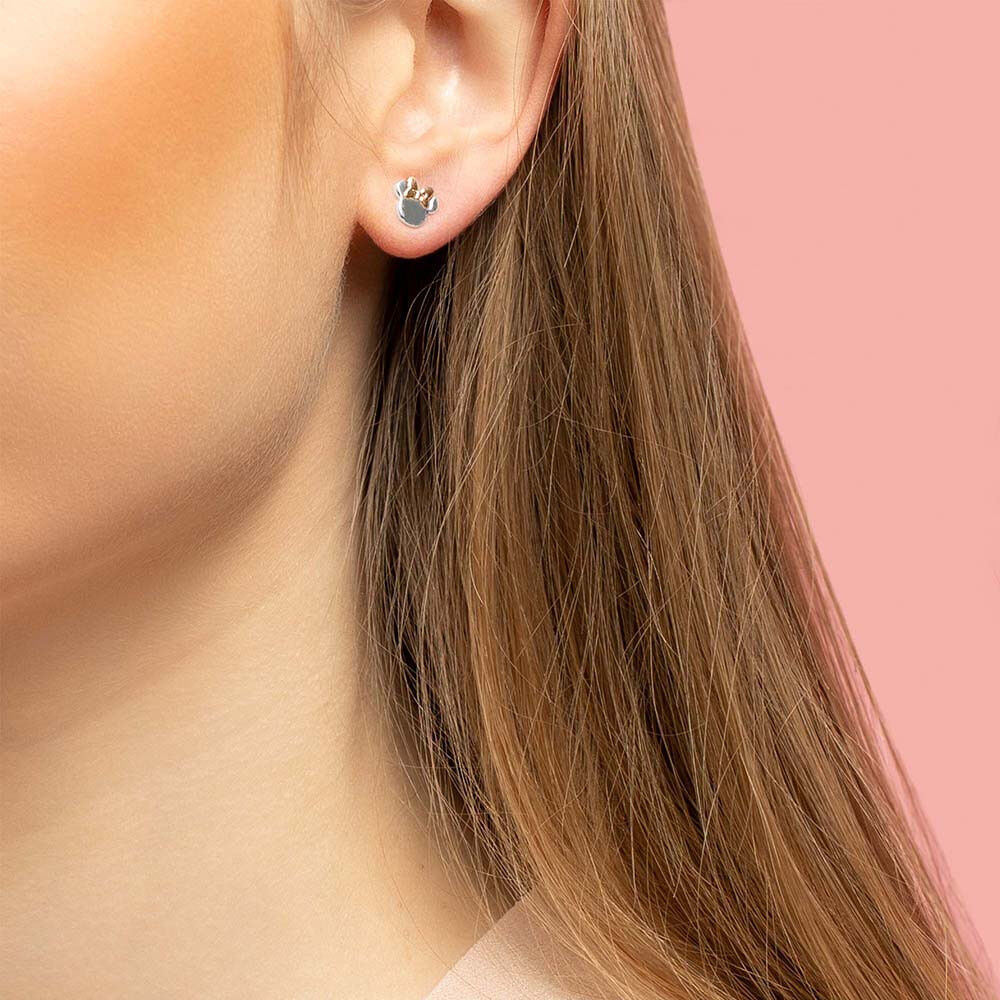 Pendientes de plata 925 con silueta de Minnie y lazo dorado rosado - 4