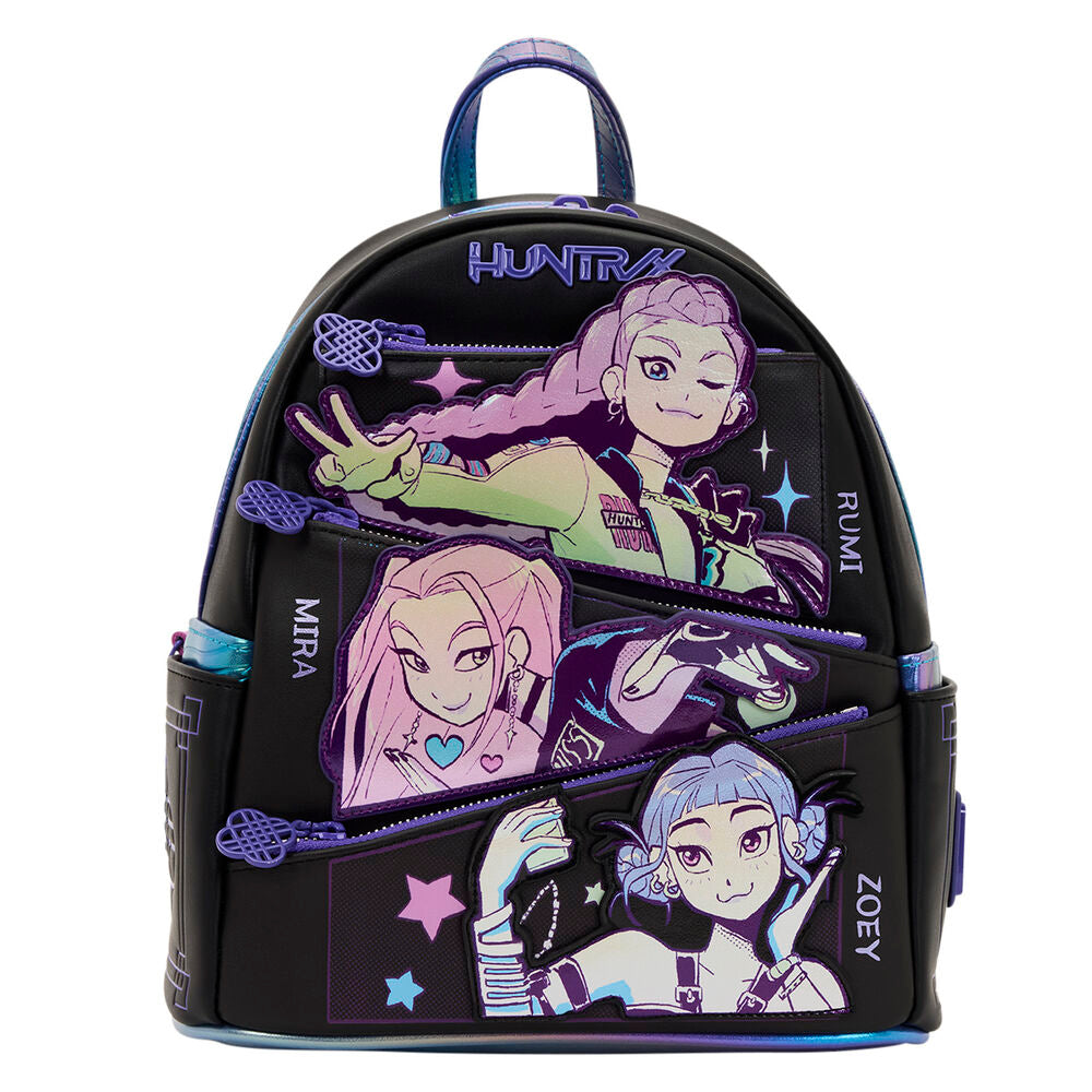 Mochila Loungefly Huntrix de KPop Demon Hunters con Rumi, Mira y Zoey