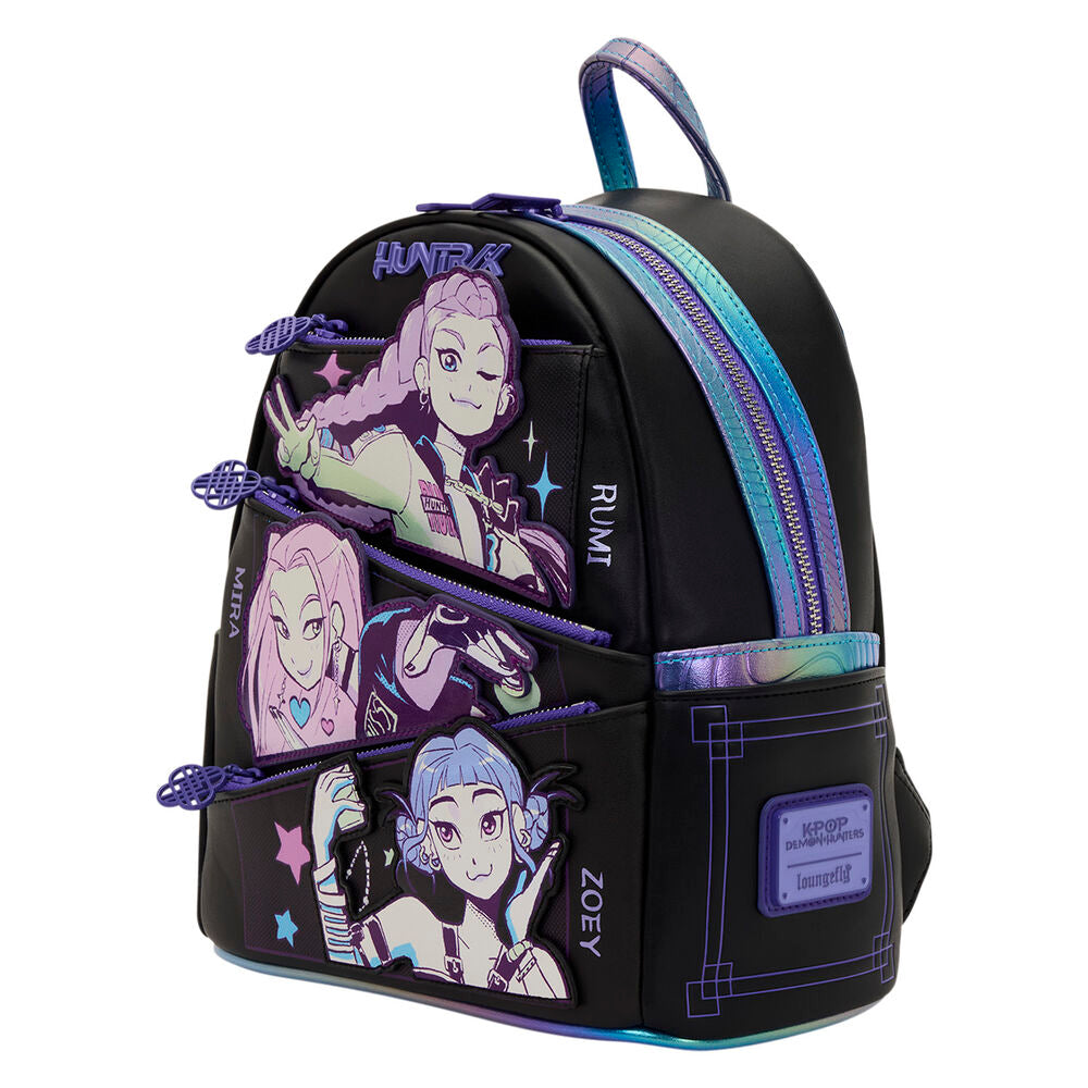 Mochila Loungefly Huntrix de KPop Demon Hunters con Rumi, Mira y Zoey - 3