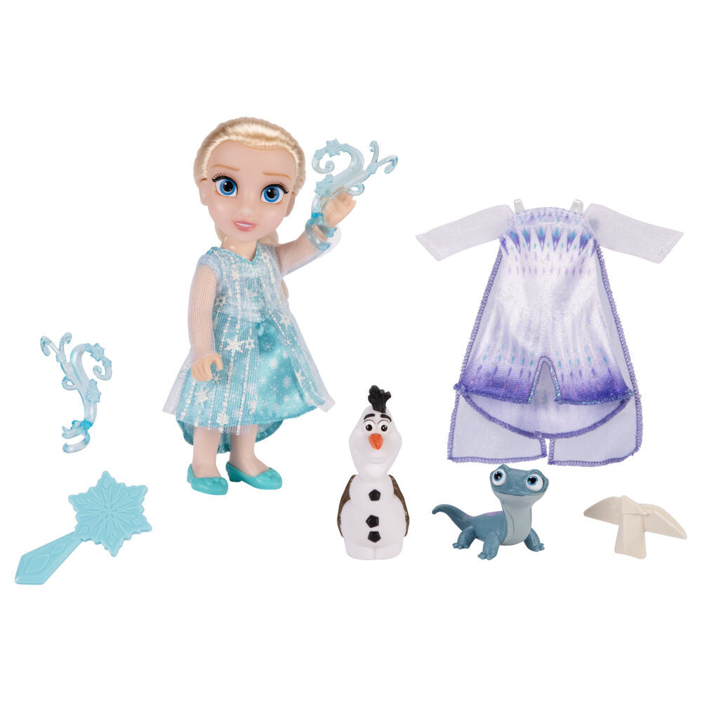 Muñeca Elsa Frozen de 15 cm con Olaf, Bruni, dos outfits y accesorios