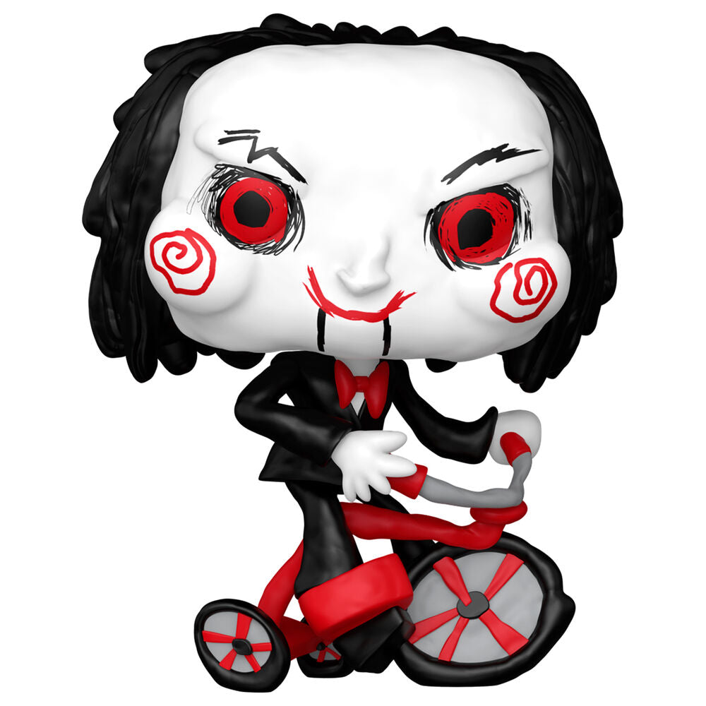 Figura Funko POP! de Billy de Saw sobre un triciclo