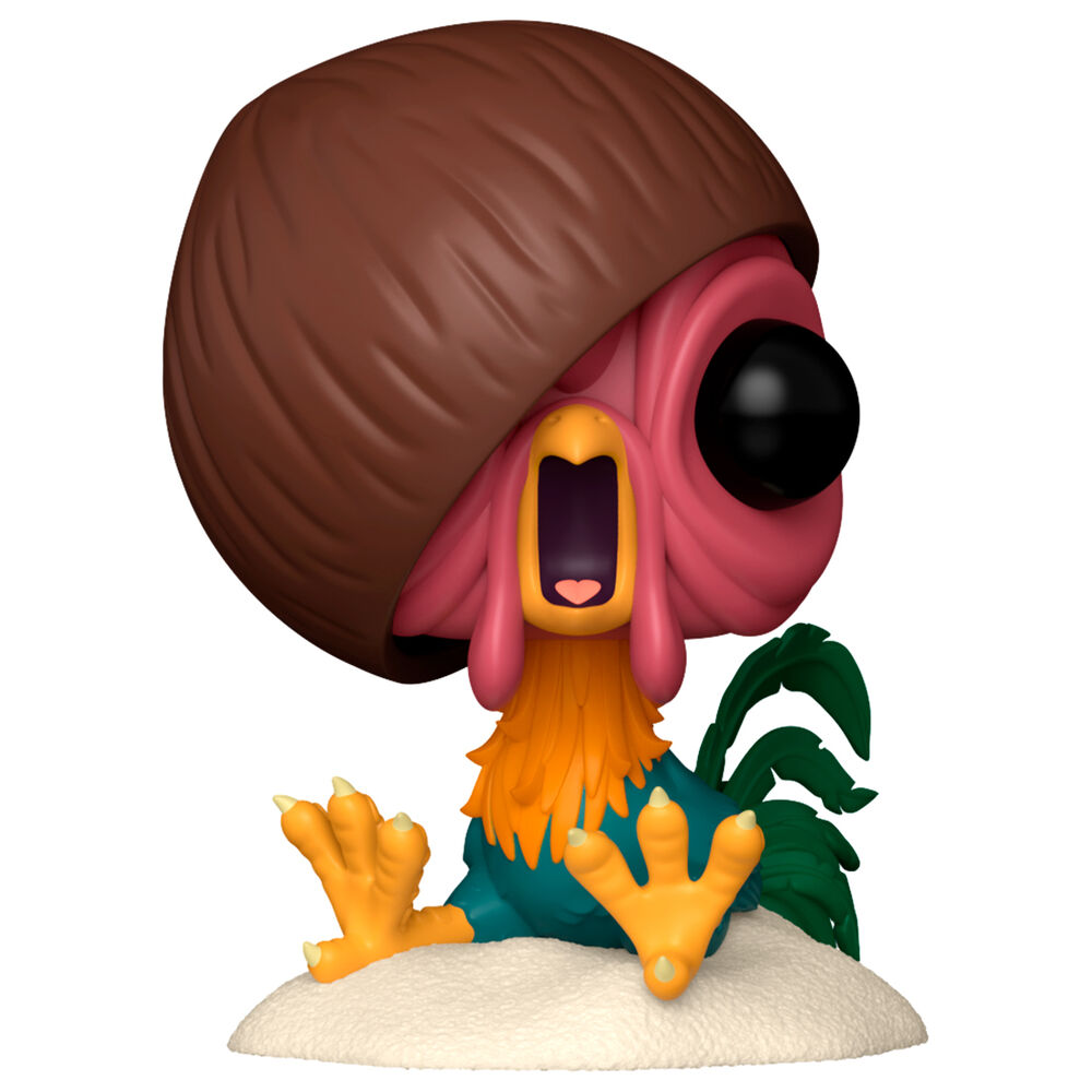 Figura Funko POP! de Hei Hei con un coco sobre la cabeza y base de arena