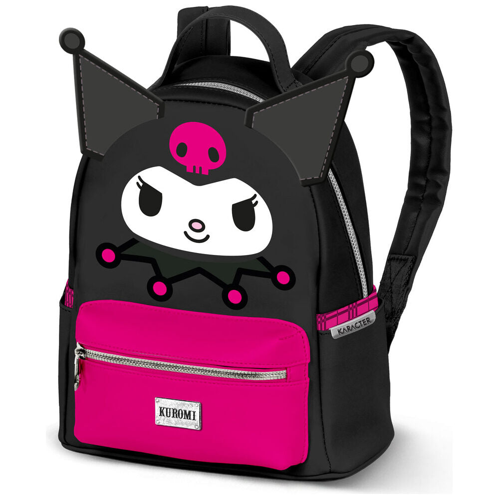 Mochila Kuromi negra y rosa con bolsillo delantero