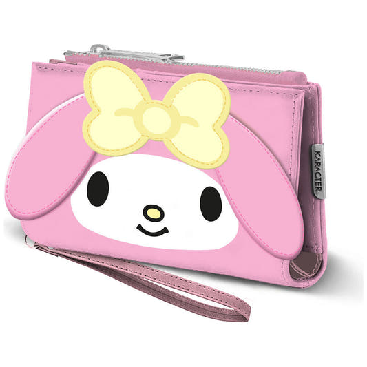Cartera rosa de My Melody Hello Kitty con cremallera y correa de muñeca