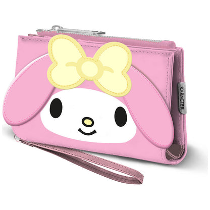 Cartera rosa de My Melody Hello Kitty con cremallera y correa de muñeca