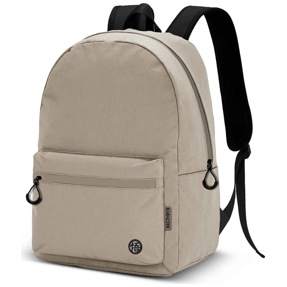 Mochila beige de Dragon Ball con bolsillo frontal y tirantes negros