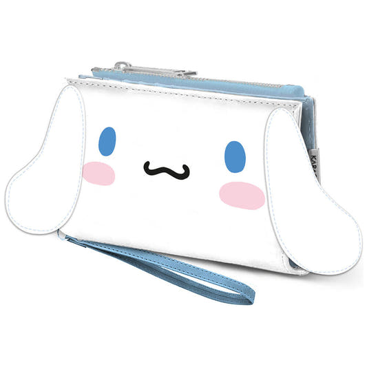 Cartera blanca de Cinnamoroll Hello Kitty con detalles azules