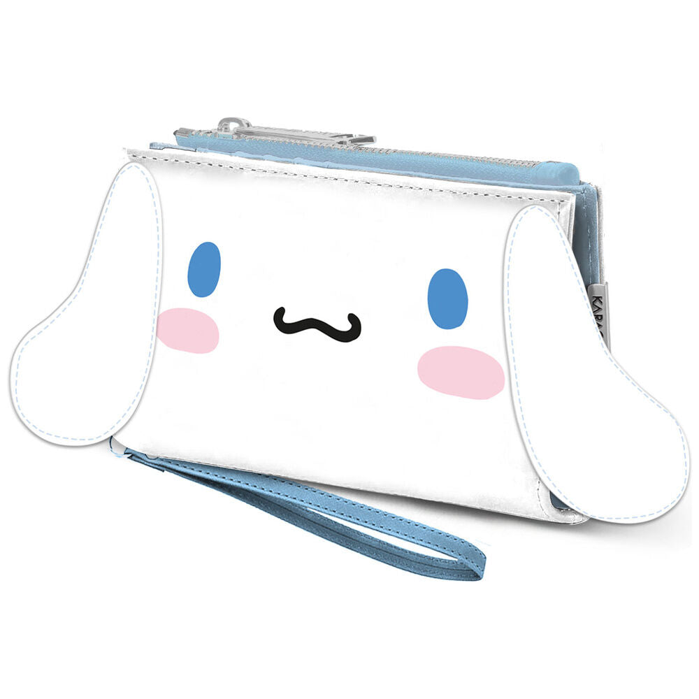 Cartera blanca de Cinnamoroll Hello Kitty con detalles azules
