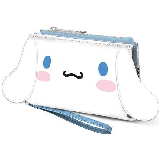 Cartera blanca de Cinnamoroll Hello Kitty con detalles azules
