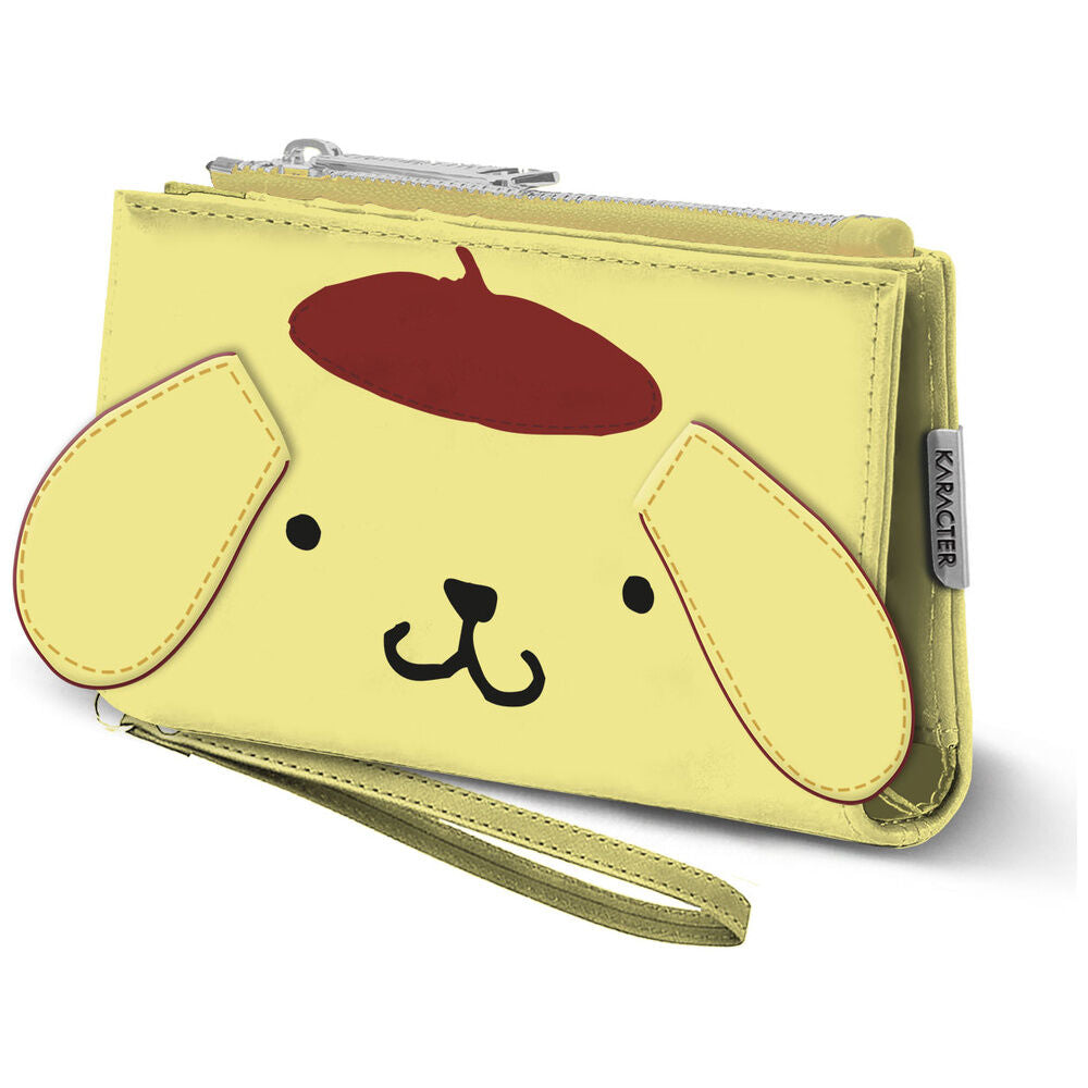 Cartera amarilla Pompompurin con cremallera y correa de muñeca