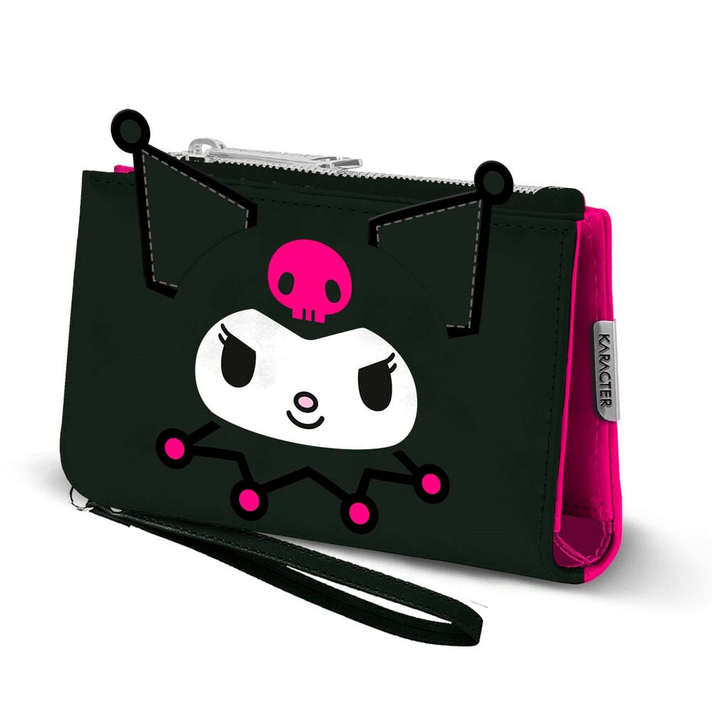 Billetero Kuromi Hello Kitty negro y rosa con cremallera