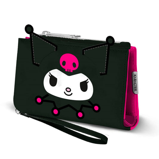 Billetero Kuromi Hello Kitty negro y rosa con cremallera