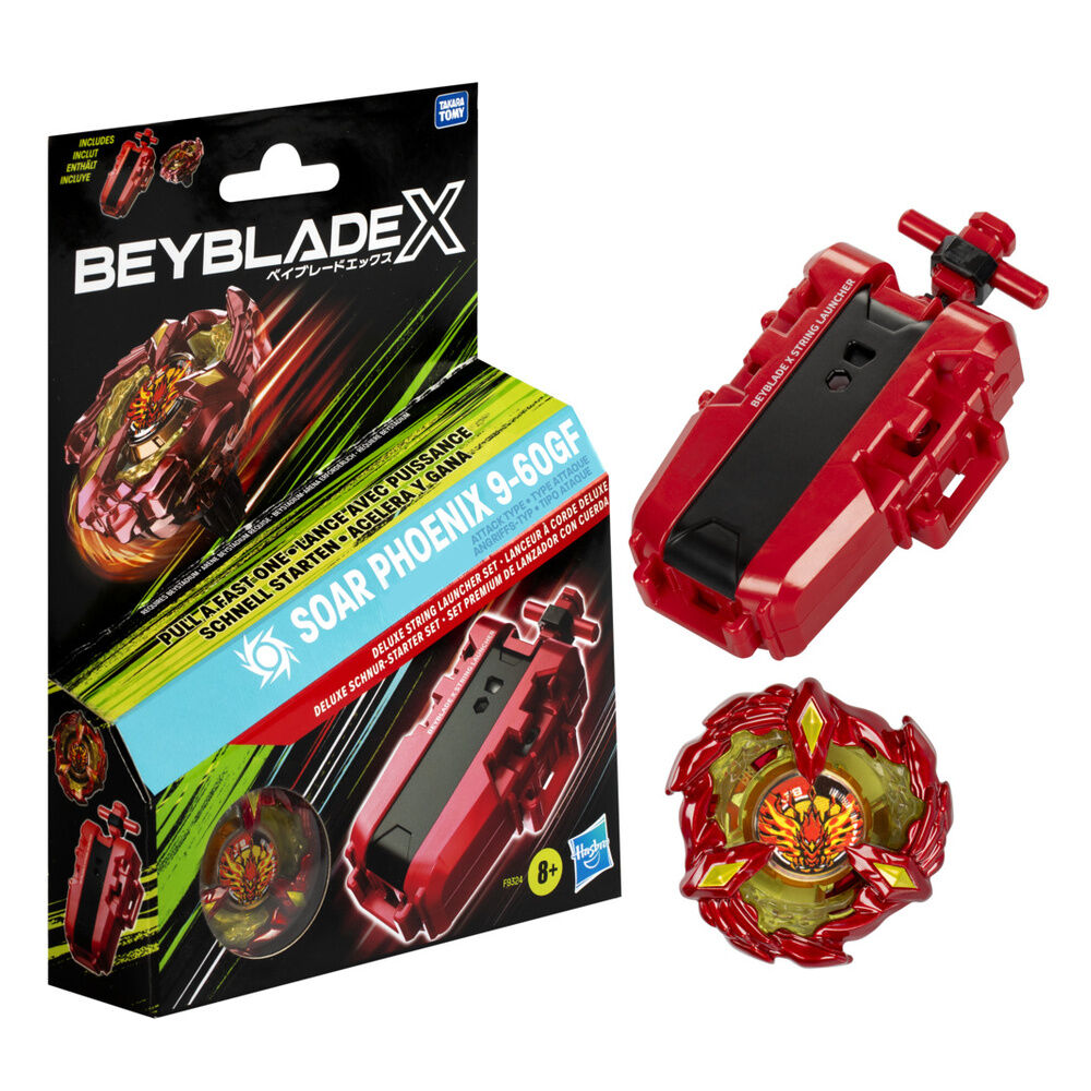Set Beyblade X Soar Phoenix 9-60GF con lanzador rojo y top de ataque