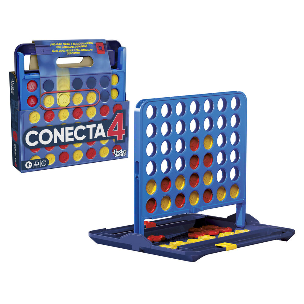 Juego Hasbro Conecta 4 portátil con discos rojos y amarillos